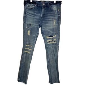 Pacsun Vertical Stretch Skinny Jeans Distressed Dark Wash Patchwork 34"x32"